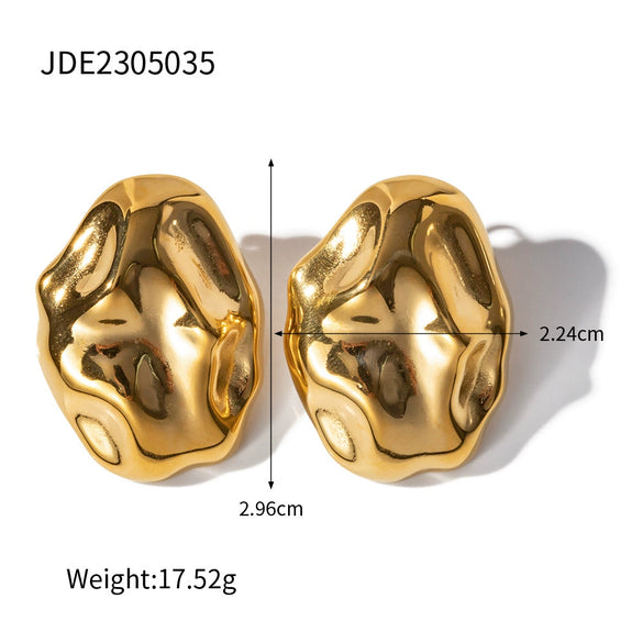 Wholesale Women's Fashion Stainless Steel Irregular Hammered 18K Gold Plated Geometric Earrings