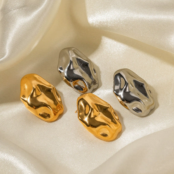 Wholesale Women's Fashion Stainless Steel Irregular Hammered 18K Gold Plated Geometric Earrings
