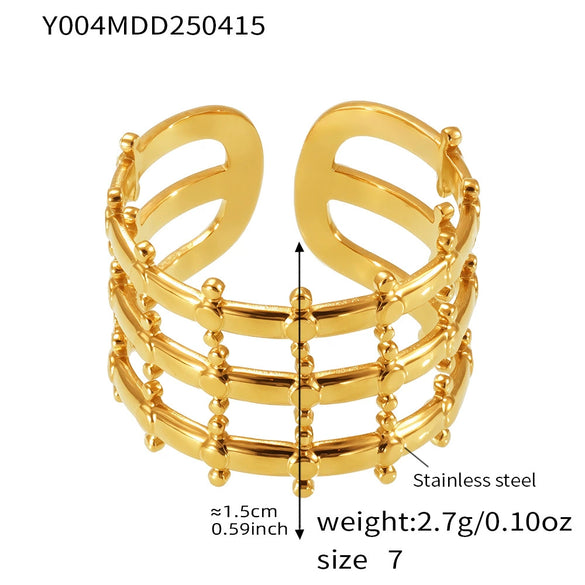 Wholesale Women's Fashion Stainless Steel Irregular Hollow Multi Layer Geometric Ring With Opening Design And Electroplating