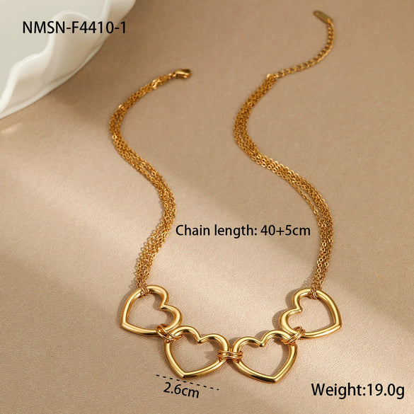 Wholesale Women's Fashion Stainless Steel 18K Electroplated Geometric Heart Pendant Necklace