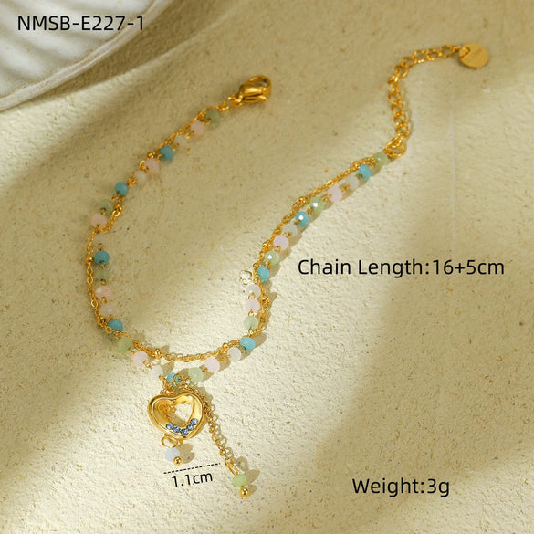 Wholesale Women's Fashion Stainless Steel 18K Electroplated Hollow Love Diamond Beaded Bracelet