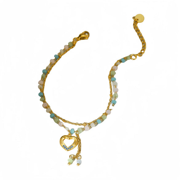 Wholesale Women's Fashion Stainless Steel 18K Electroplated Hollow Love Diamond Beaded Bracelet