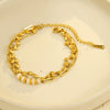 Wholesale Women's Fashion Stainless Steel 18K Gold Electroplated Threelayer Stacked Disc Natural Stone Bracelets