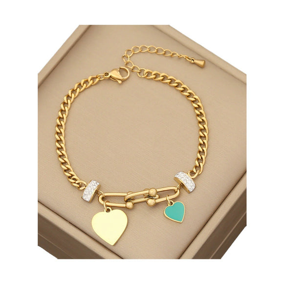 Wholesale Women's Fashion Stainless Steel Oil Dropping Flower Love Butterfly Bracelet With Heart And Flower Pattern Electroplated