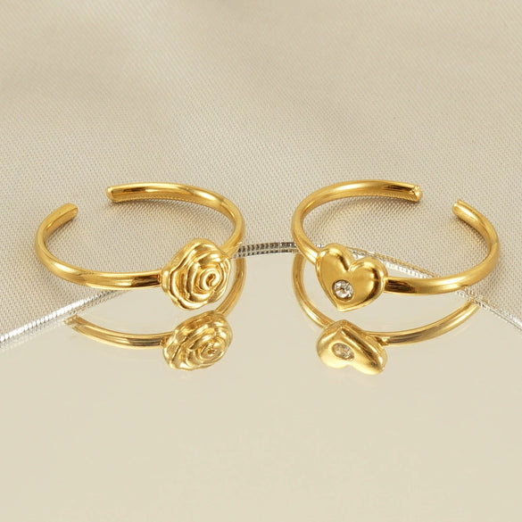 Wholesale Women's Fashion Stainless Steel Ring With Heart Flowers Bow Design Electroplated