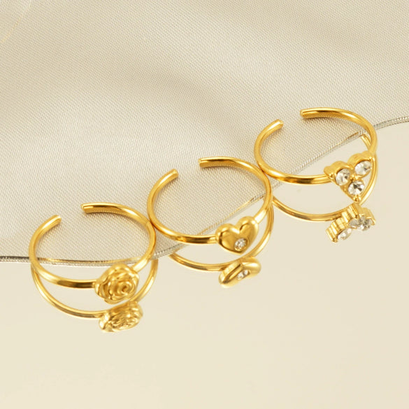 Wholesale Women's Fashion Stainless Steel Ring With Heart Flowers Bow Design Electroplated