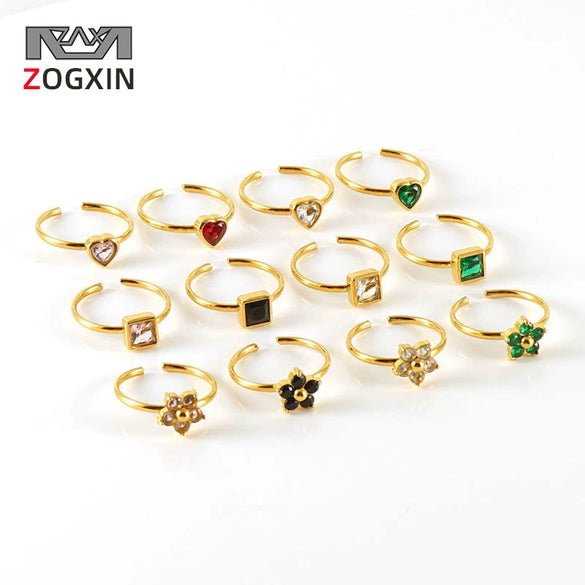 Wholesale Women's Fashion Stainless Steel Ring With Square Love Shape And Flower Design Inlaid With Zircon