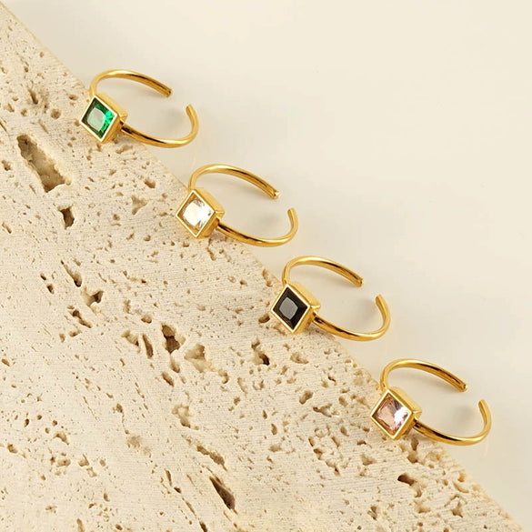 Wholesale Women's Fashion Stainless Steel Ring With Square Love Shape And Flower Design Inlaid With Zircon