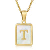 Wholesale Women's Fashion Stainless Steel Square Necklace With White Shell And Letter Design Gold Titanium Steel Electroplated Clavicle Chain