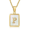 Wholesale Women's Fashion Stainless Steel Square Necklace With White Shell And Letter Design Gold Titanium Steel Electroplated Clavicle Chain