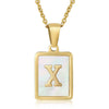 Wholesale Women's Fashion Stainless Steel Square Necklace With White Shell And Letter Design Gold Titanium Steel Electroplated Clavicle Chain