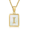 Wholesale Women's Fashion Stainless Steel Square Necklace With White Shell And Letter Design Gold Titanium Steel Electroplated Clavicle Chain