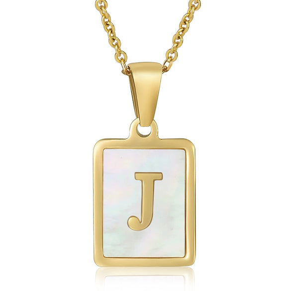 Wholesale Women's Fashion Stainless Steel Square Necklace With White Shell And Letter Design Gold Titanium Steel Electroplated Clavicle Chain