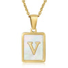 Wholesale Women's Fashion Stainless Steel Square Necklace With White Shell And Letter Design Gold Titanium Steel Electroplated Clavicle Chain