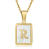 Wholesale Women's Fashion Stainless Steel Square Necklace With White Shell And Letter Design Gold Titanium Steel Electroplated Clavicle Chain
