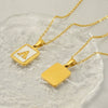 Wholesale Women's Fashion Stainless Steel Square Necklace With White Shell And Letter Design Gold Titanium Steel Electroplated Clavicle Chain