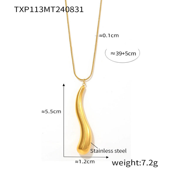 Wholesale Women's Fashion 316L Stainless Steel Water Drop Hollow Pendant Necklace And Earrings With Electroplating