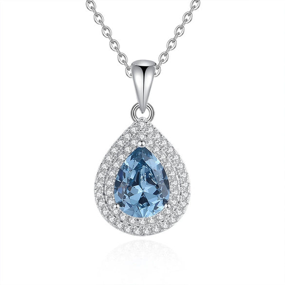 Wholesale Women's Fashion 925 Sterling Silver Water Drop Pendant Red Corundum Necklace With Cross Chain Simple Natural Style Diamond Design