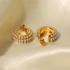 Wholesale Women's Fashion Titanium Steel Earrings C Shape 18K Gold Plated Inlaid White Pearl