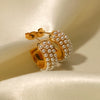 Wholesale Women's Fashion Titanium Steel Earrings C Shape 18K Gold Plated Inlaid White Pearl