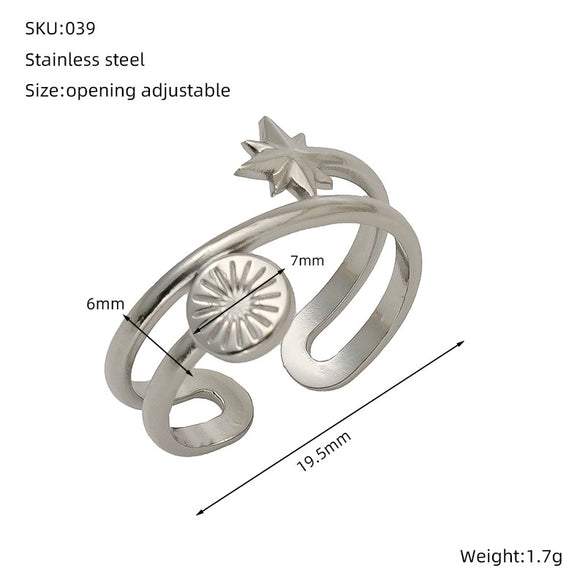 Wholesale Women's Fashion Titanium Steel Geometric Hollow Opening Adjustable Ring With Electroplating