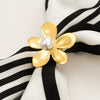 Wholesale Women's Fashion Titanium Steel Geometric Irregular Petal Scarf Buckle Ring With Pearl And Electroplating
