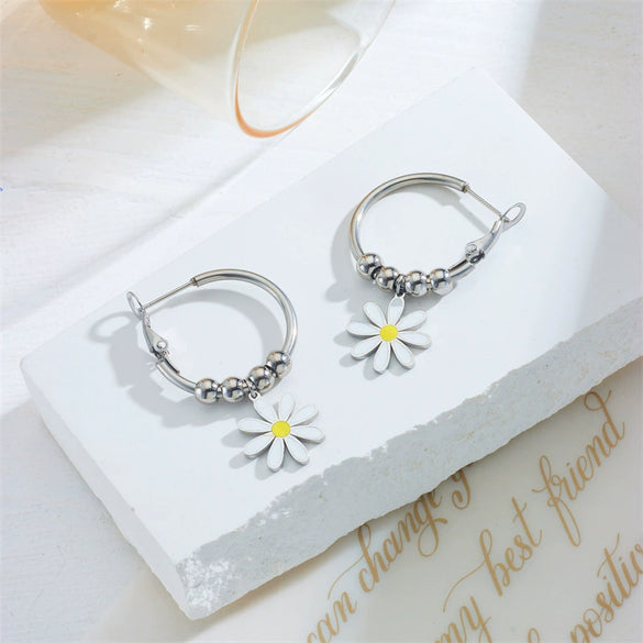 Wholesale Women's Fashion Titanium Steel Goldplated Flower Drop Earrings