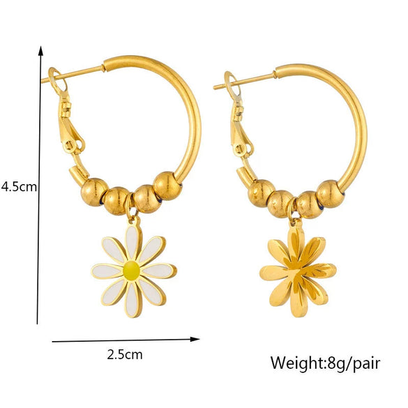 Wholesale Women's Fashion Titanium Steel Goldplated Flower Drop Earrings