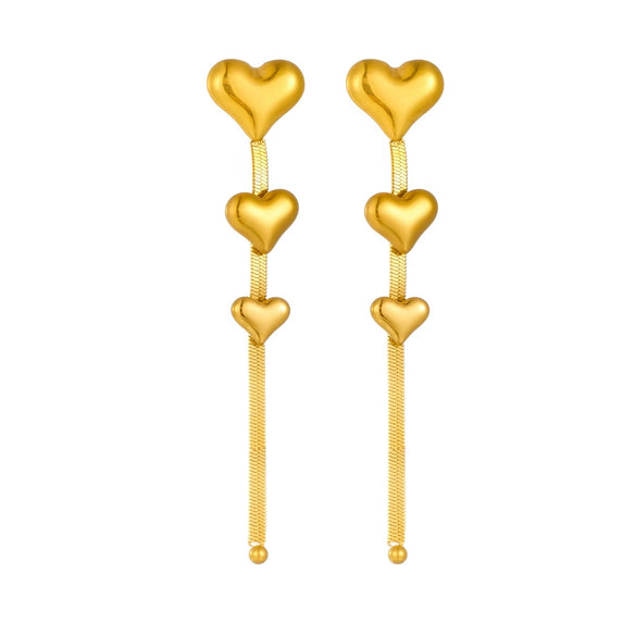 Wholesale Women's Fashion Titanium Steel Goldplated Heartshaped Tassel Earrings