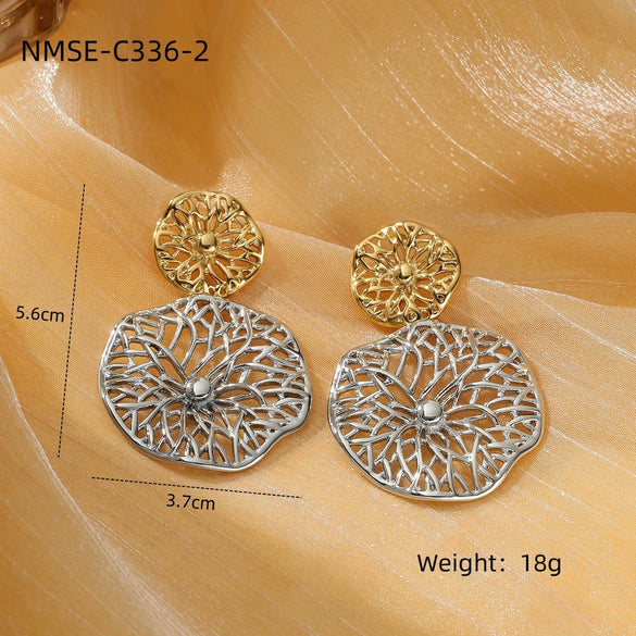 Wholesale Women's Fashion Titanium Steel Hollow Irregular Round Electroplated Geometric Earrings