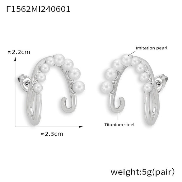 Wholesale Women's Fashion Titanium Steel Imitation Pearl Earrings With Irregular Shape And Electroplating Treatment
