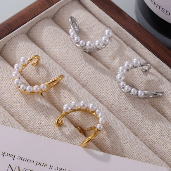 Wholesale Women's Fashion Titanium Steel Imitation Pearl Earrings With Irregular Shape And Electroplating Treatment