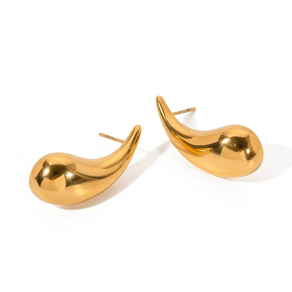 Wholesale Women's Fashion Titanium Steel 18K Gold Plated Cold Wind Water Drop Earrings With Geometric Design Electroplating