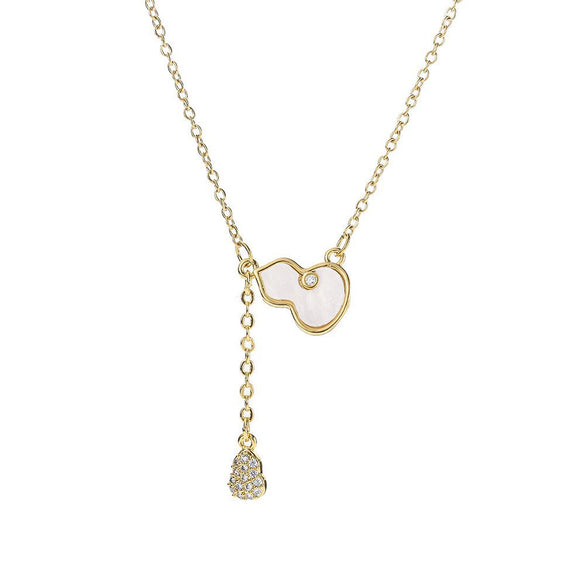 Wholesale Women's Fashion Titanium Steel Necklace With Copper Pendant And Real Gold Electroplated Tassel Gourd Design