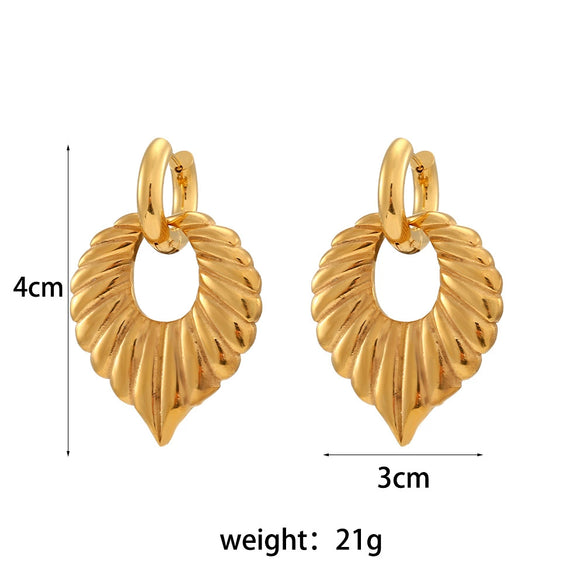 Wholesale Women's Fashion Vintage Stainless Steel Electroplated Leaf Geometric Pendant Earrings Jewelry