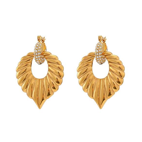 Wholesale Women's Fashion Vintage Stainless Steel Electroplated Leaf Geometric Pendant Earrings Jewelry