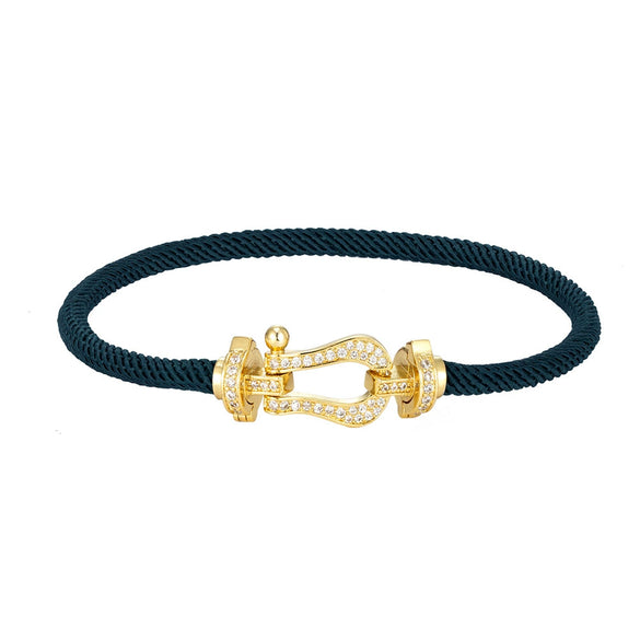 Wholesale Women's Fashion Woven Milan Rope Bracelet With Horseshoe Buckle And U Head Micro Inlaid Zircon Electroplated