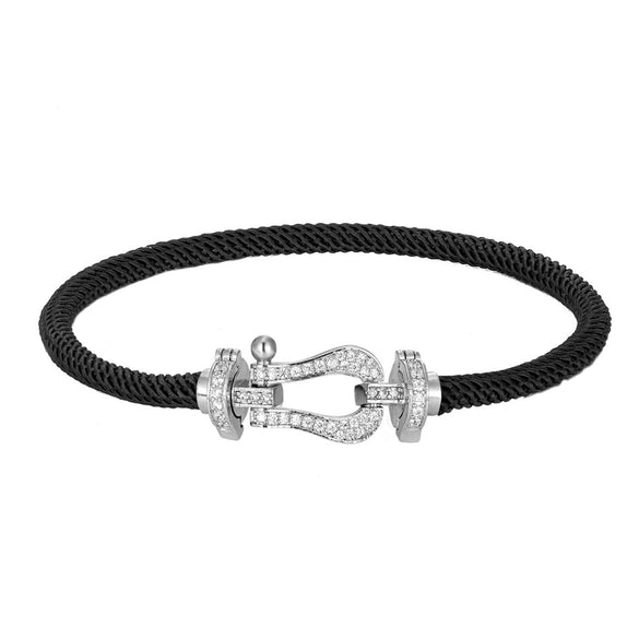 Wholesale Women's Fashion Woven Milan Rope Bracelet With Horseshoe Buckle And U Head Micro Inlaid Zircon Electroplated