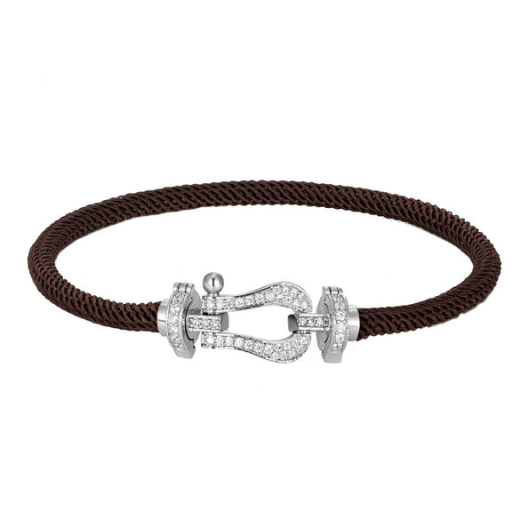 Wholesale Women's Fashion Woven Milan Rope Bracelet With Horseshoe Buckle And U Head Micro Inlaid Zircon Electroplated