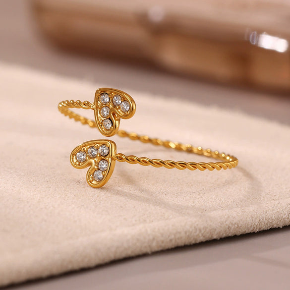 Wholesale Women's Fashionable And Versatile Geometric Heart Ferris Wheel Full Diamond Stainless Steel And Zircon 18K Gold Plated Index Finger Ring