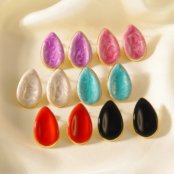 Wholesale Women's Fashionable Electroplated Geometric Water Dropshaped Stainless Steel Oildrip Earrings