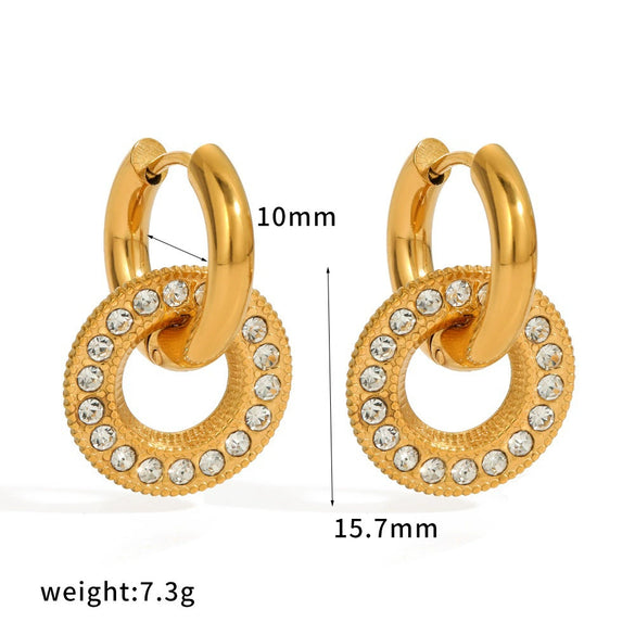 Wholesale Women's Fashionable Elegant Diamondstudded Heartshaped Geometric Stainless Steel 18K Gold Vacuum Real Gold Plated Earrings