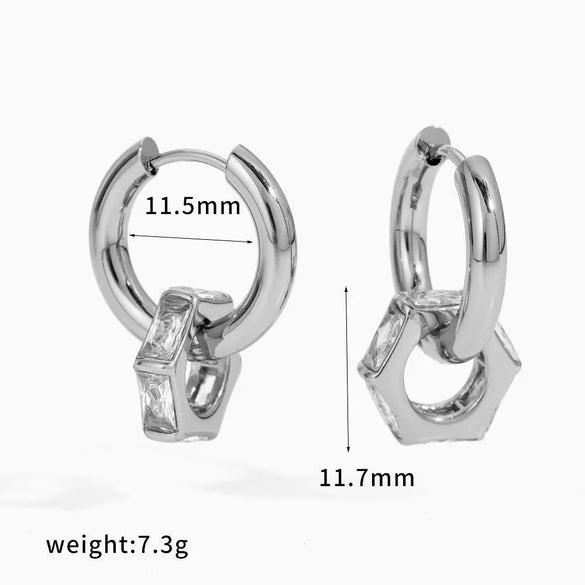 Wholesale Women's Fashionable Elegant Diamondstudded Heartshaped Geometric Stainless Steel 18K Gold Vacuum Real Gold Plated Earrings