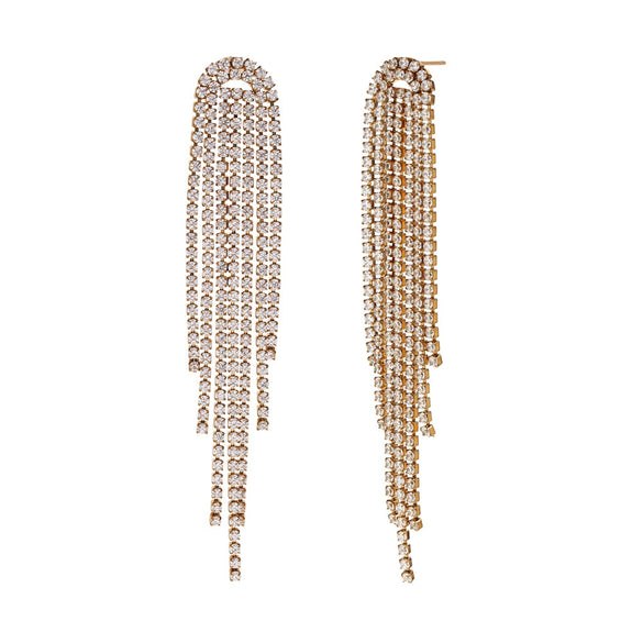 Wholesale Women's Fashionable Elegant Titanium Steel Electroplated 18K Gold Micropaved Zircon Tassel Geometric Earrings