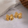 Wholesale Women's Fashionable Exquisite Gold Bow Tie Pleated Earrings Stainless Steel Pvd Furnace Vacuum Real Gold Plated