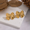 Wholesale Women's Fashionable Exquisite Gold Bow Tie Pleated Earrings Stainless Steel Pvd Furnace Vacuum Real Gold Plated