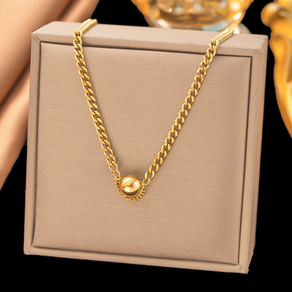 Wholesale Women's Fashionable Geometric Ball Titanium Steel Electroplated Jewelry Set With Twist Chain Necklace And Bracelet