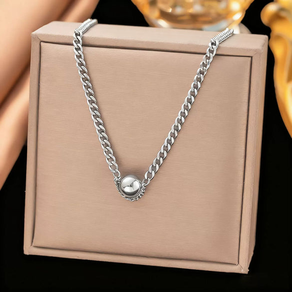 Wholesale Women's Fashionable Geometric Ball Titanium Steel Electroplated Jewelry Set With Twist Chain Necklace And Bracelet