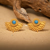 Wholesale Women's Fashionable Geometric Ferris Wheel Peacock Fanshaped Natural Blue Turquoise Stainless Steel 18K Gold Plated Earrings