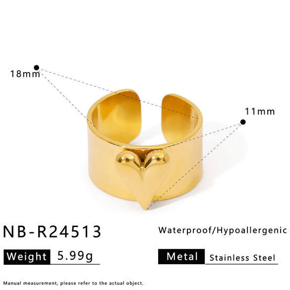 Wholesale Women's Fashionable Geometric Heartshaped Stainless Steel 18K Goldplated Ring
